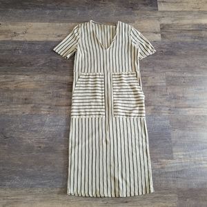 Zara striped cream pocket midi dress